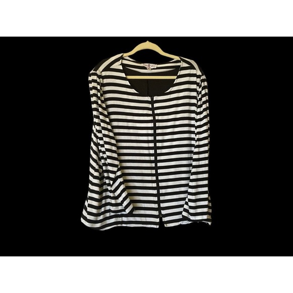 Countess Luann Woman’s Black White Striped Sweater Size 3X Zip Up Rayon Blend - Picture 1 of 9